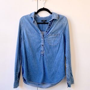 JCREW DENIM LONG SLEEVE PULLOVER BUTTON TOP
